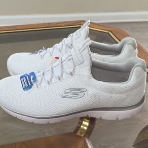 Skechers White and Gray Mesh Sneakers
